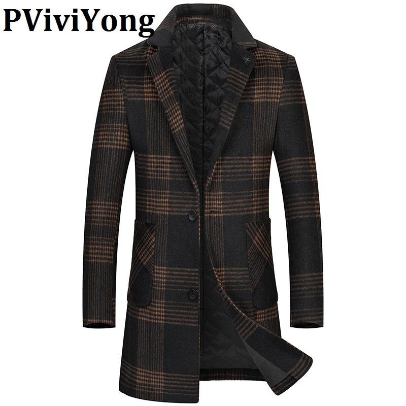 

PViviYong 2020 new arrival winter high quality wool trench coat men, fashion slim plaid jacket men plus size M-5XL 2975, Gray
