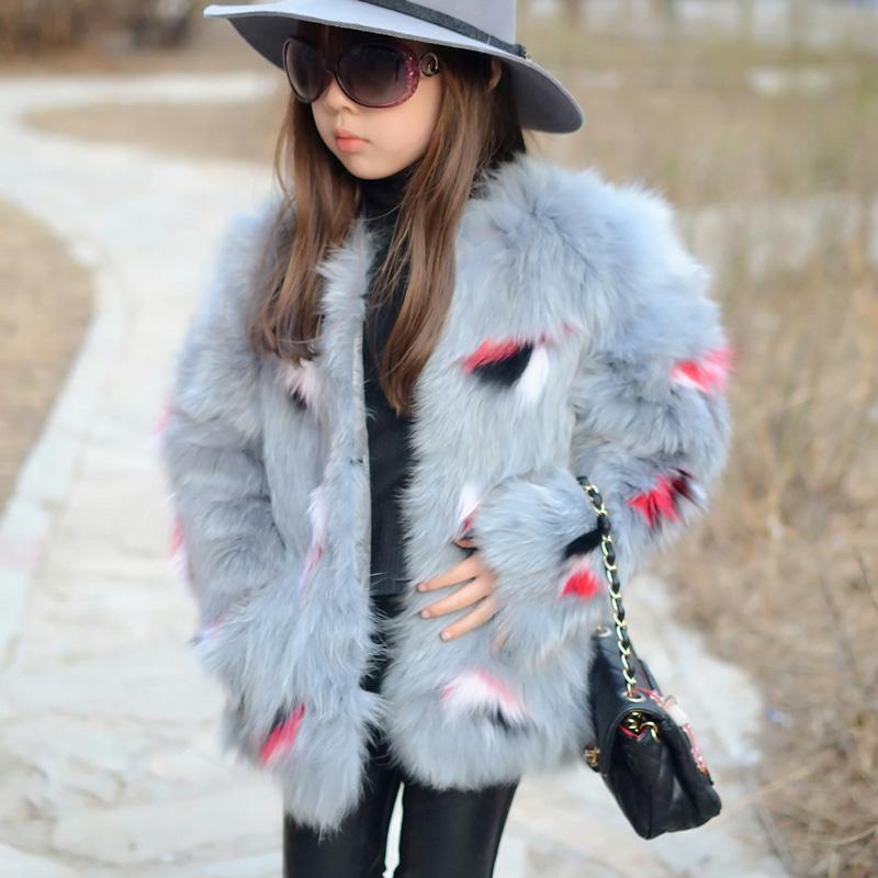 

Children Real Fur coat Kids Girls Autumn Winter Thick Warm Long Fur Clothes coat Kids Solid O-Neck, Sky blue