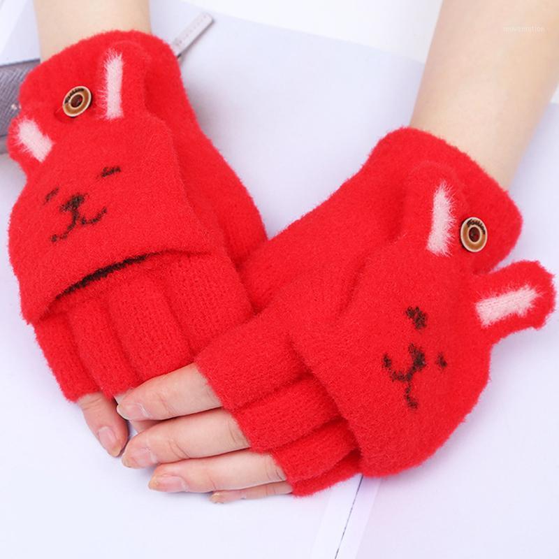 

Student writing half-finger clamshell gloves plush cute cat's claw girls fingerless wool warm female winter1