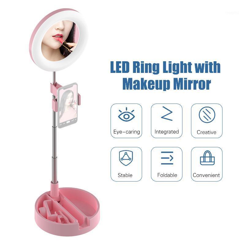 

Foldable Desk LED Ring Lamp Portable Selfie Fill Light with Makeup Mirror Phone Holder 3 Color Modes for Selfie Live Streaming1