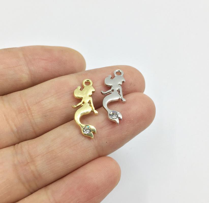 

Eruifa 10pcs 8*18mm Cute Mermaid with Stone Zinc alloy Charms Pendant Jewelry DIY Necklace Bracelet Earrings 2 colors1