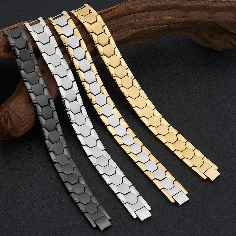 

Luxury Men Bracelet Stainless Steel Gold 3IN1 Energy Health Magnet Arthritis Chain Hip Hop Unisex Women Jewelry Gift