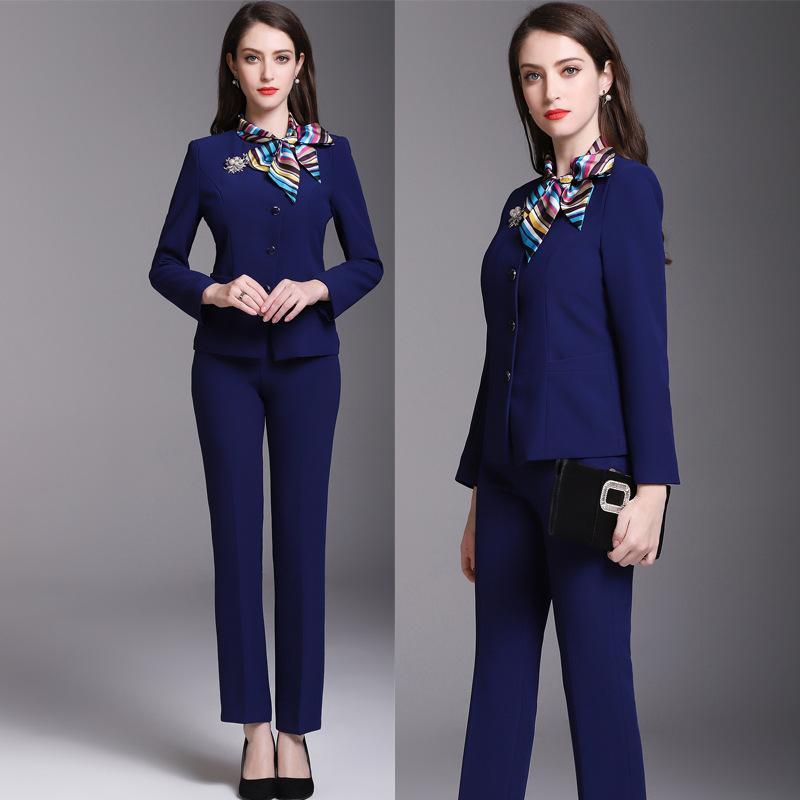 

Exclusive for Cross-Border 2021 Autumn Business Suit Dress Piece Flight Attendants Work Clothes Beauty Salon Elegant Outfit, Blue dress