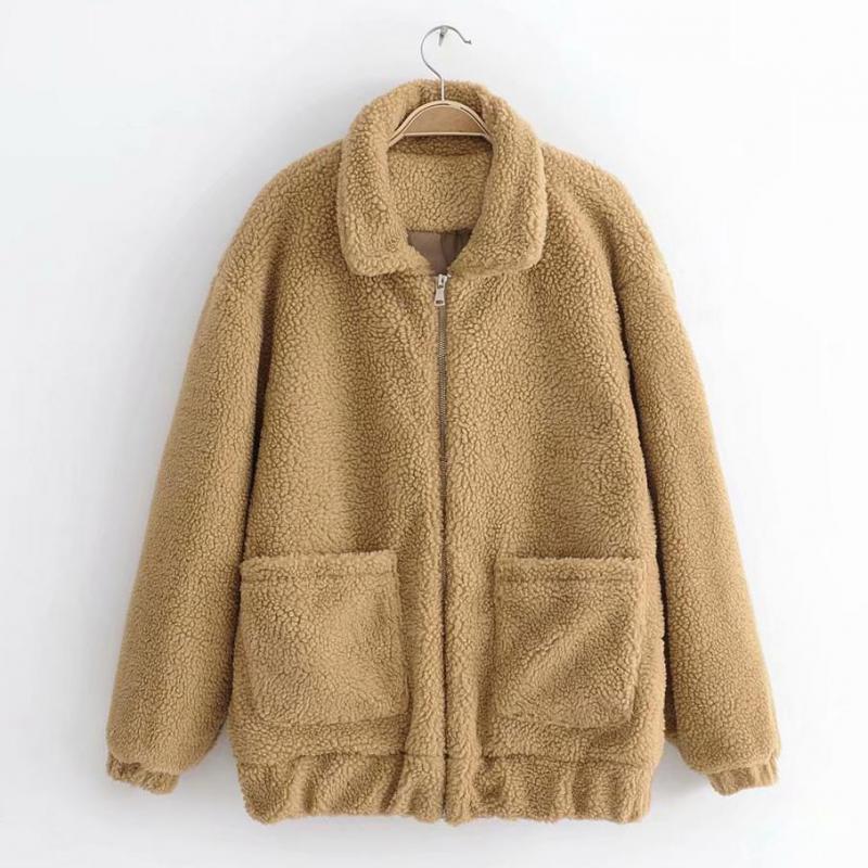 

Elegant Fur From the Women's Fake 2021 Autumn Thick Winter Soft Wool Jacket Pocket Zipper Outerwear Teddy Bear Coat Mss2, Camel 1