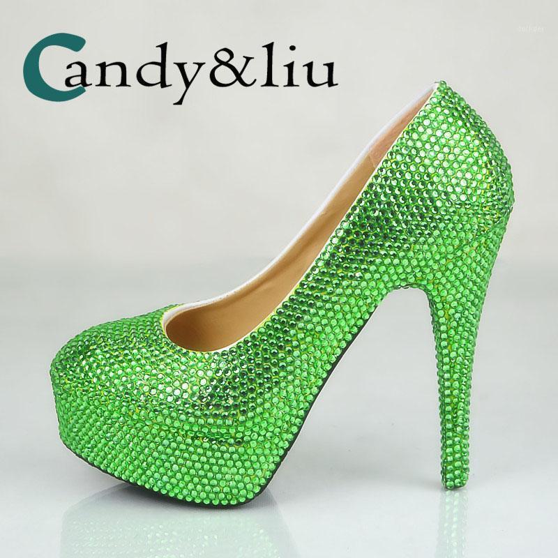 

Women Green Crystal Wedding Shoes Super High Heel Round Toe Rhinestone Pumps for Party Banquet Bridal Evening Dress Nightclub1, Heel 14cm