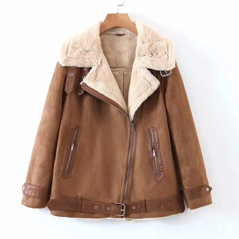 

2021 New Winter Women Motorcycle Veet Jacket Short Lapels Thick Lamb Fur Coat Female Casual Zipper Street Overcoats Gvad, Black