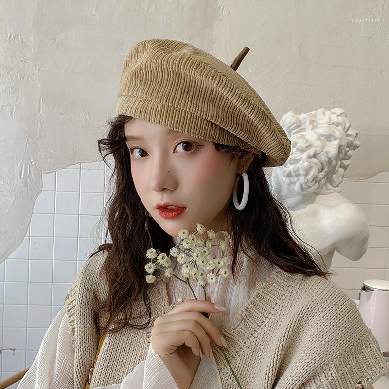 

Corduroy Beret Hats Women Grils Winter Autumn Painter Hat Female Octagonal cap Cotton Solid Color Soft Flat Top Caps1, Black