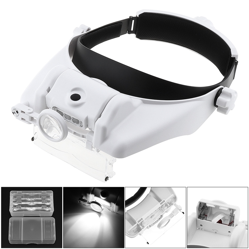 

Adjustable Headband Eyeglass Magnifier Magnifying Glass Eyewear Loupe with LED Light & 6 Lens for Reading Jewelry Watch Repair T200521