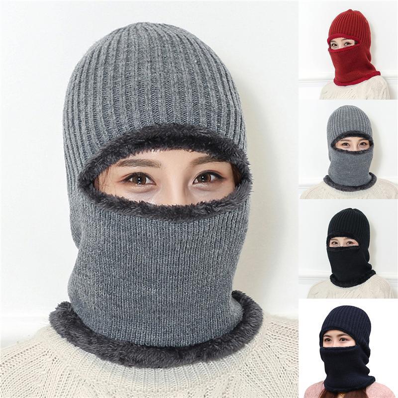 

2021 New Winter Men Women Woolen Hats Knit Beanie Plus Velvet Thickening Warm Windproof Cycling Hat Fur Scarf Crochet Caps1