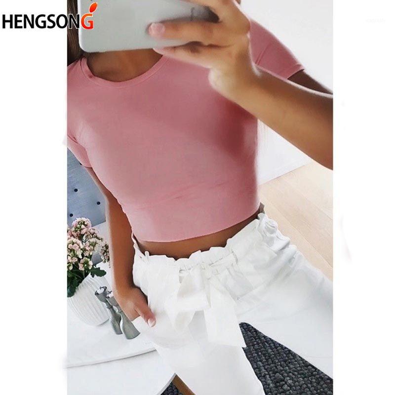 

2020 Summer Women Running Vest Fitness Tank Top Solid Color O-Neck Short Sleeve T-shirt Female Casual Tees Basic Shirt1, Pink
