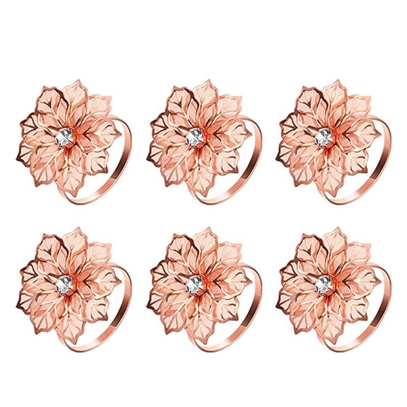 

6 Pieces Alloy Napkin Rings with Hollow Flower Napkin Holder Adornment Exquisite 50JD