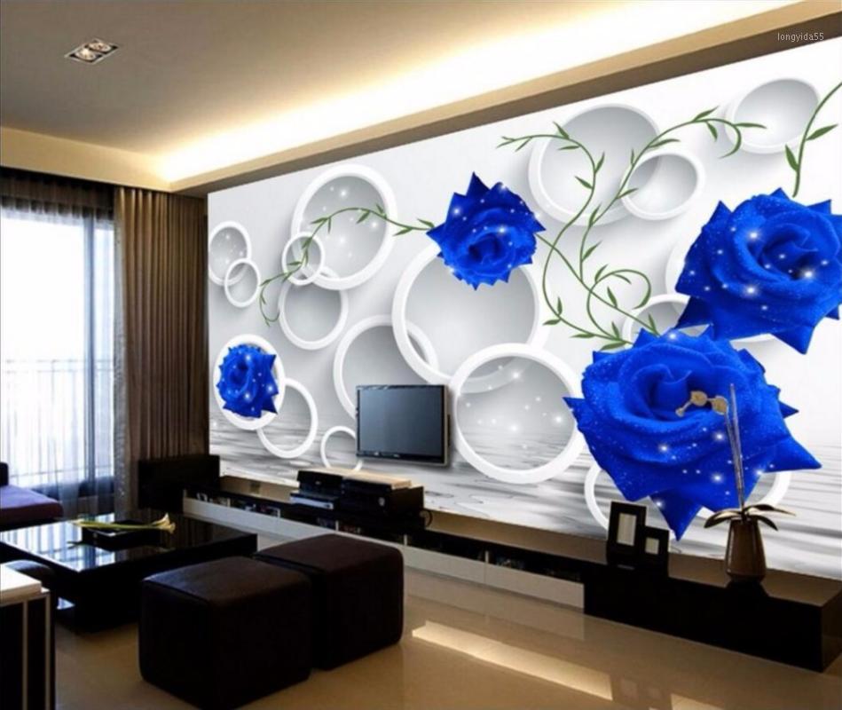 

CJSIR Custom Photo Wallpaper Mural Wall Sticker Circle Blue Rose Simple TV Background Wall Paper Mural Papel De Parede Decor1, As the pictures