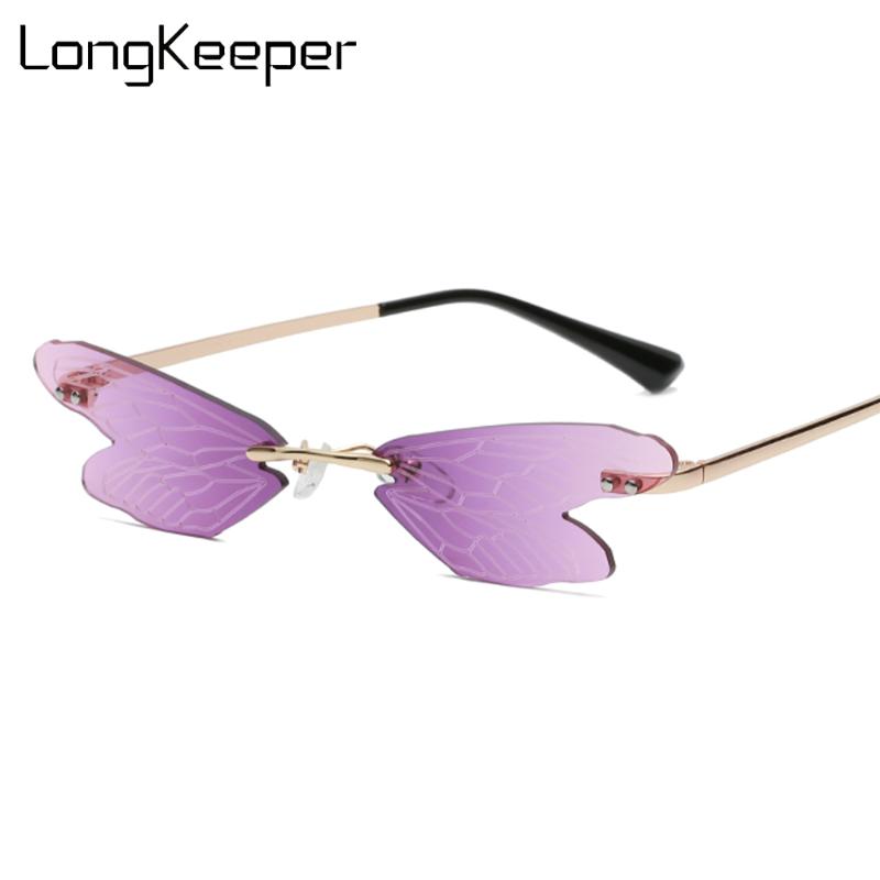 

LongKeeper New Fashion Dragonfly Wing Sunglasses Women Vintage Unique Cat Eye Sun Glasses Female Rimless Gradient Shades Oculos