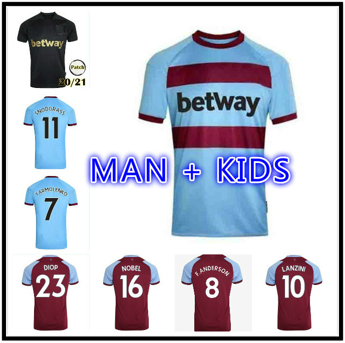 

New 20 21 LANZINI Home soccer jerseys 2020 2021 United black third AWAY ANTONIO F.ANDERSON 125th Anniversary football shirts MEN Kids, Black;yellow