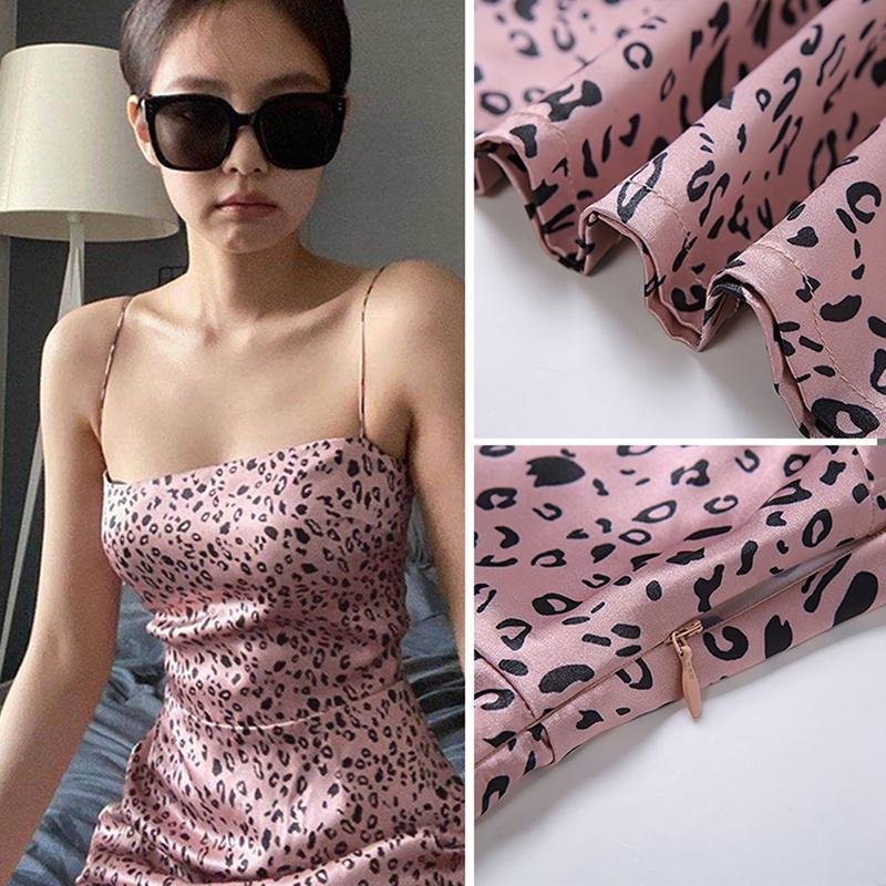 

Women Vintage Sexy Pink Leopard Cami Slip Dresses