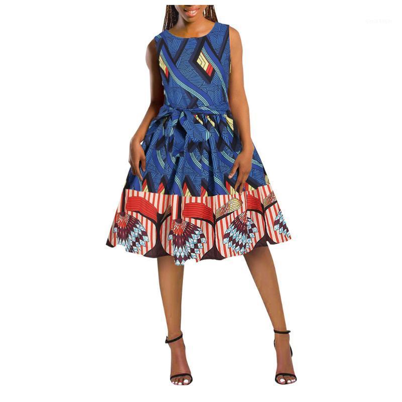 

SAGACE Women's beach tunics Dresses Sleeveless Ethnic Style Print Summer Dress Women Flowy Summer A-Line Dress With Belt sundres1