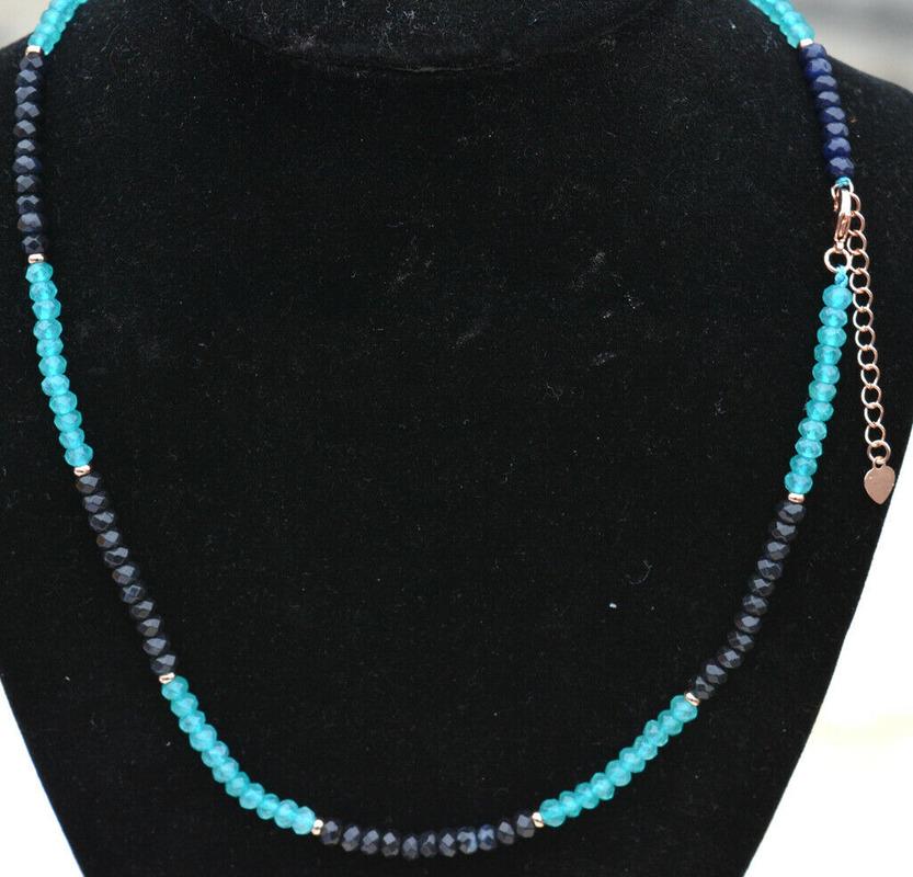 

Natural 2x4mm Faceted Aquamarine Black Onyx Rondelle Gemstone Beads Necklace 18