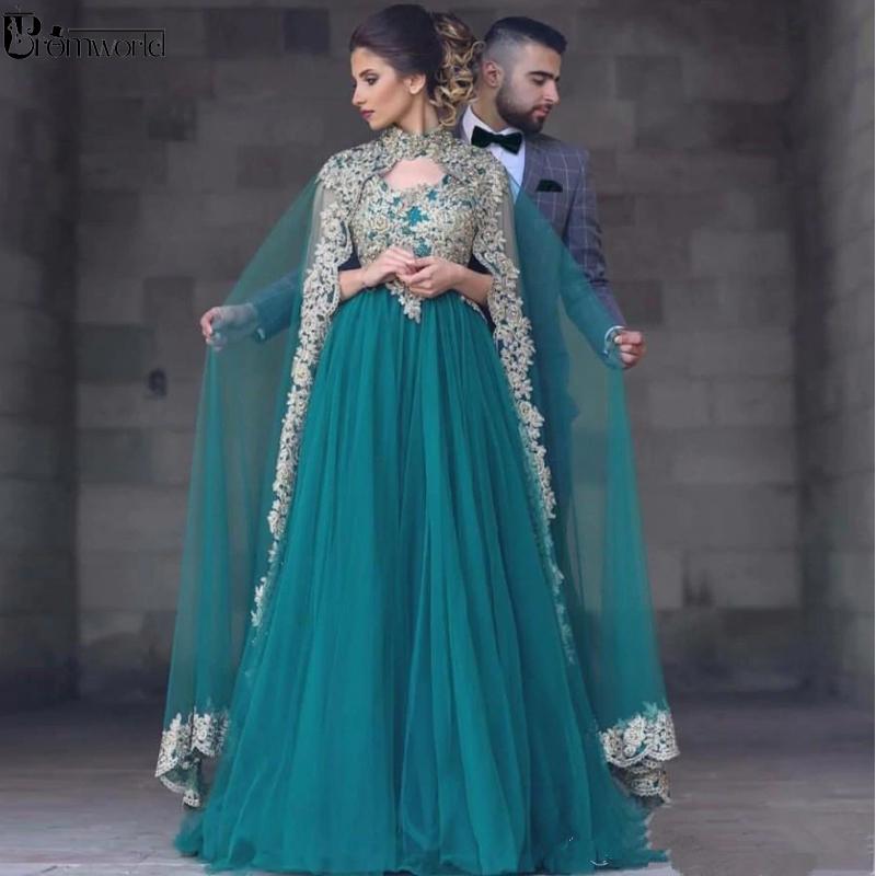 

Plus Size Green Muslim Evening Dresses A-line Tulle Appliques Lace Islamic Dubai Saudi Arabic Long Elegant Formal Evening Gown, Khaki