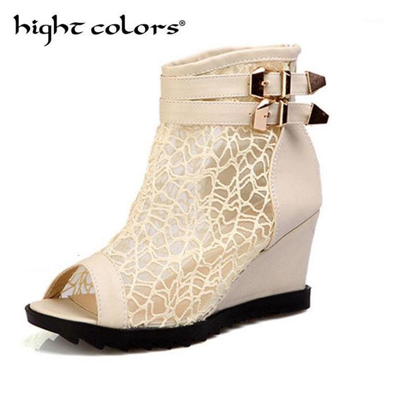 

New Womens Sexy Gauze Hidden Wedge Heels Cool Ankle Boots For Summer Style Open Toe Shoes Women's Platform Wedges Sandals1, Beige