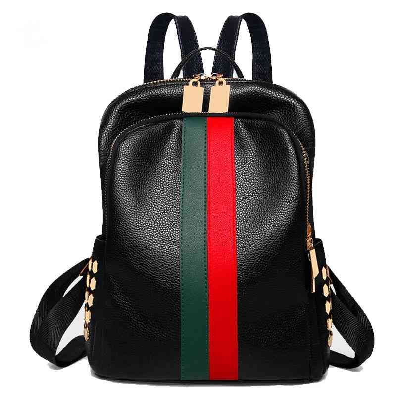 

Luxury Designer Women Travel Backpack High Quality Soft Pu Leather Shopping Pretty Style Girls Lovely Daypack, Green red