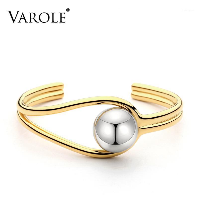 

Double Line Big Ball Bangle For Women Manchette Gold Color Bracelets Stainless Steel Metal Bangle Pulseiras1