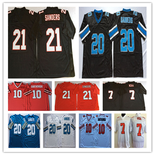 

Men College Retired Retro American Football Jerseys 7 Michael Vick 4 Brett Favre 21 Deion Sanders 20 Barry 10 Steve Bartkowski Red Black White Stitched, As pic