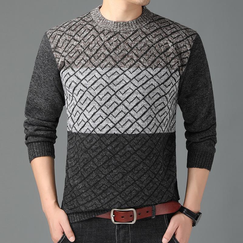 

#1388 Autumn Winter Middle Aged Dad Cardigan Swetaer Men Slim Casual Knitted Sweater Man O Neck Fleece Mens Pullover Sweaters, Blue