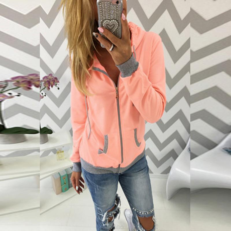 

GAOKE campera mujer Autumn Hooded Coats Women Casual Jackets Outerwear Ladies Jackets Pockets Zipper Patchwork Overcoats, Rose red