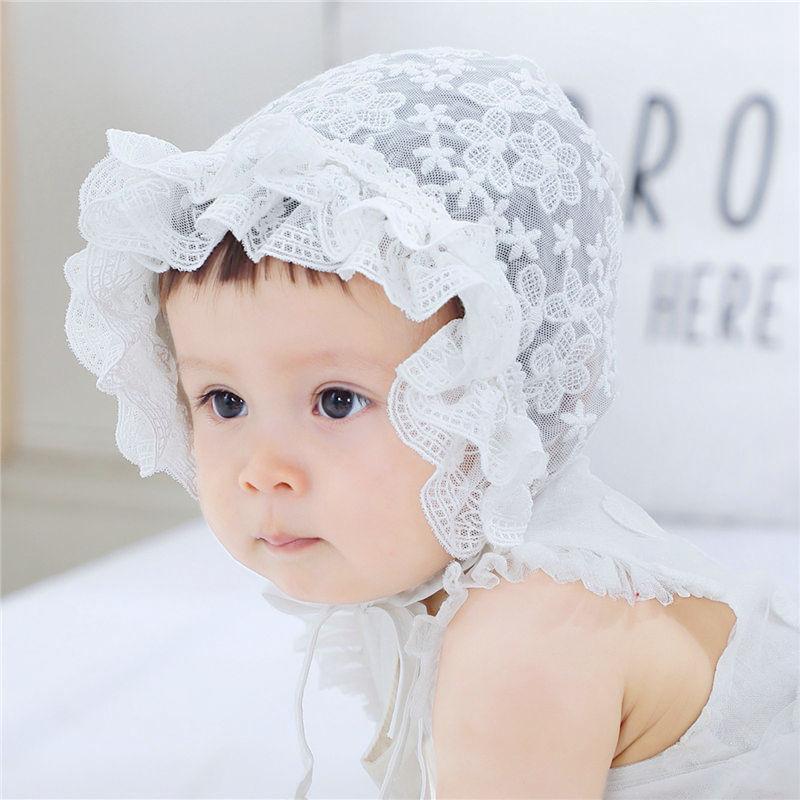 

New Cute Lace Bonnet Baby Hat Photo Props Flower Summer Baby Accessories Girl Sun Hat Breathable Cotton Infant Bonnet Caps H863S1, White