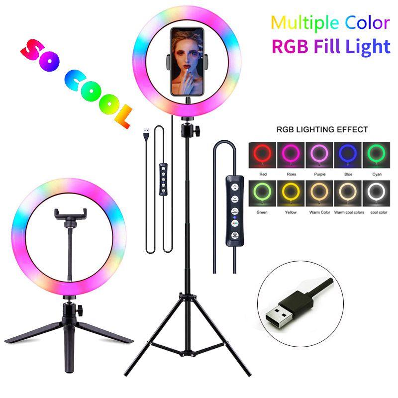 

8 10 13 inch RGB Ring Light 10 Colors with Mini 63" Tripod Stand Phone Holder For Tik Tok Makeup YouTube Video Photography Lamp