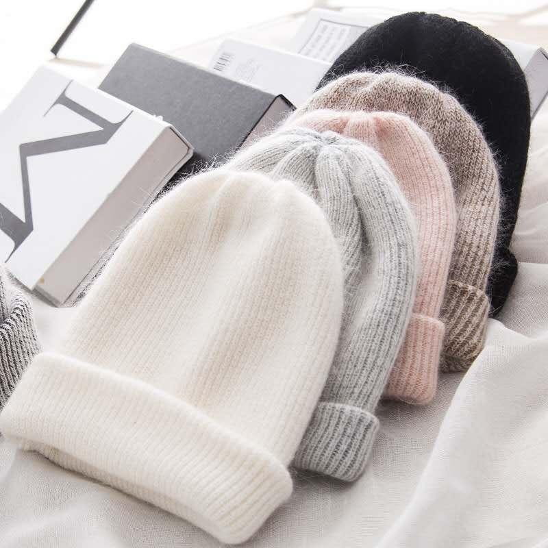 

Women knitted Winter Hat female Warm fur beanie Girls Solid Bonnet women Skullies beanies Soft Hats wool beanies bonnet, White
