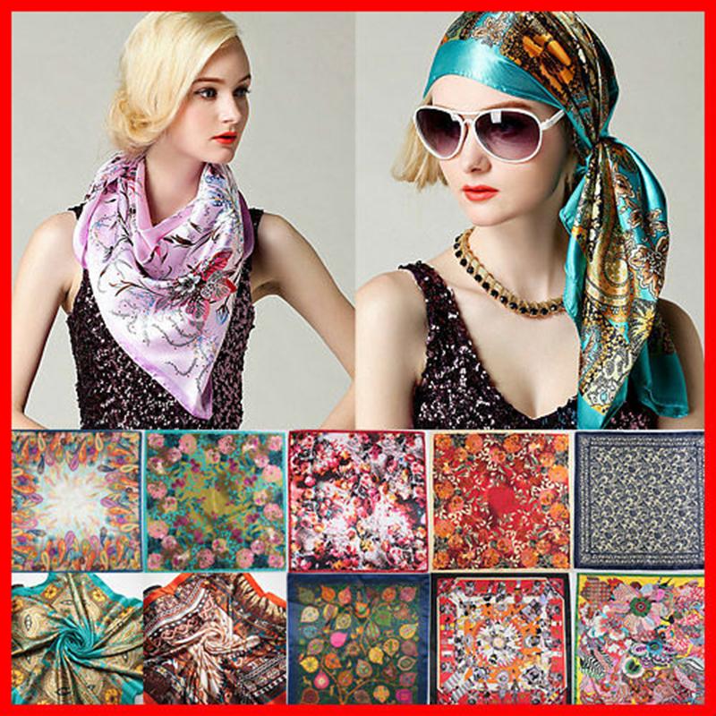

90*90cm Summer Women Silk Foulard Scarves Square Scarf Ladies beach Shawl Bandanna Large Hijab muffler female