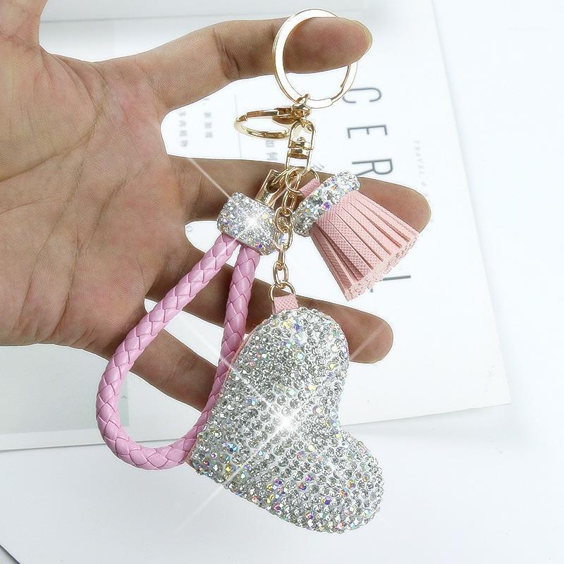 

Fashion key chain women luxury jewelry rhinestone PU sparking key rings holder bag pendant decoration tassel kis like girl gift1