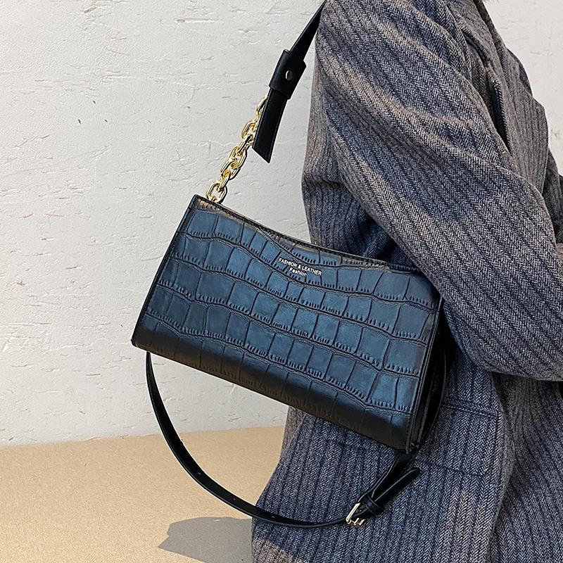 

2021Stone pattern Women Small PU Leather Crossbody Bag 2021 Winter Fashion Brand Shoulder Bags and Purses Luxury Tote Bag, Black