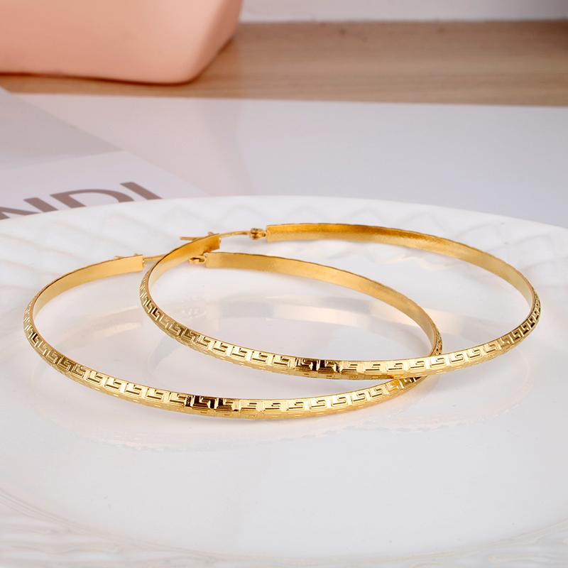 

Gold Color Stainless Steel Big Large Hoop Earring for Women Chinese design Ladies Ear Fashion Jewelry Party High qualityE0154