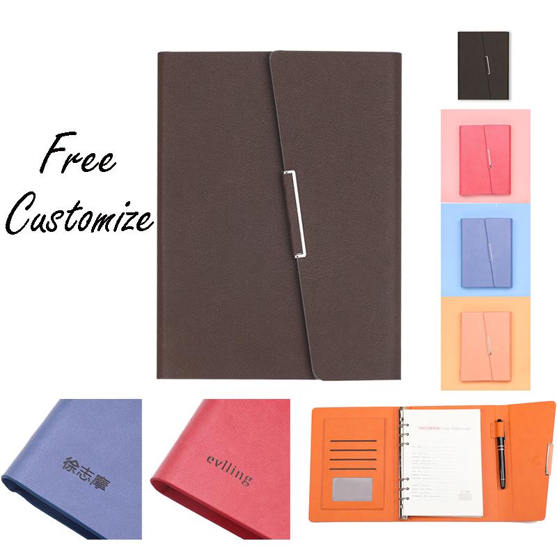 

Logo Name Customize PU Leather A5 Notebook Loose leaf Diary Spiral Rings Binder Planner Office School Supplies, Purple;pink