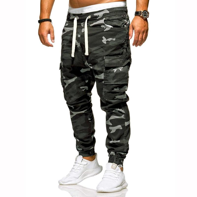 

Fashion Men's Camouflage Trouser Casual Loose Pocket Lace-up Sport Joggers Outdoor Hiking Skiing Windproof Training Pants#lr2, Army green