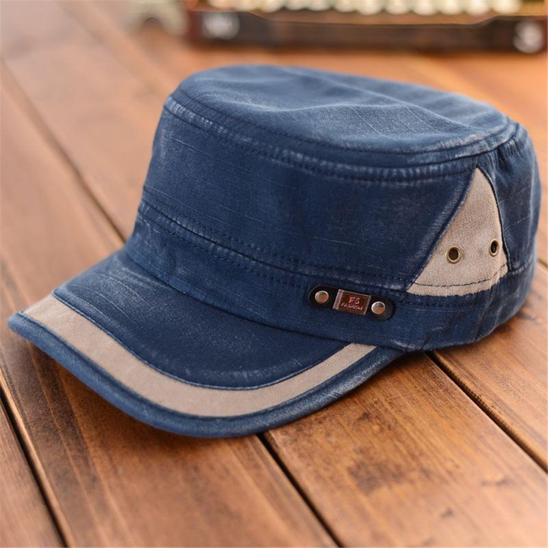 

Wide Brim Hats Arrival Summe Cotton Polyester Breathable Military Hat Men's Adjustable Flat Splicing Old Baseball Women's Snapback, Blue;gray