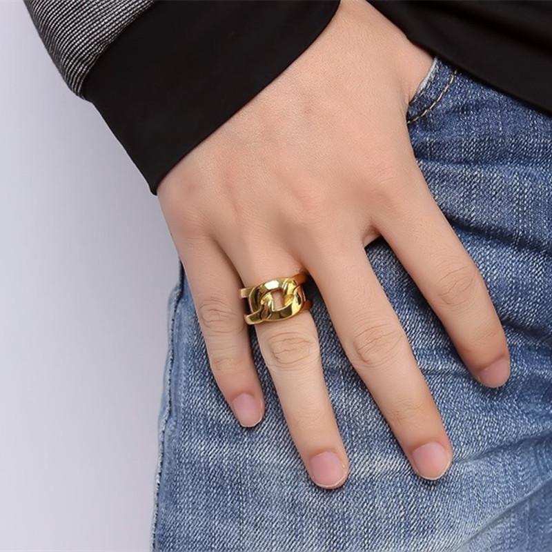 

Unique Large Wrapped Link Chain Rings For Men Women Gold-color Stainless Steel Wedding Bands Bijoux Men Jewelry R434G