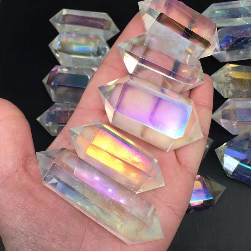 

Titanium Rainbow Aura double wand points quartz crystals natural stones and minerals healing decoration