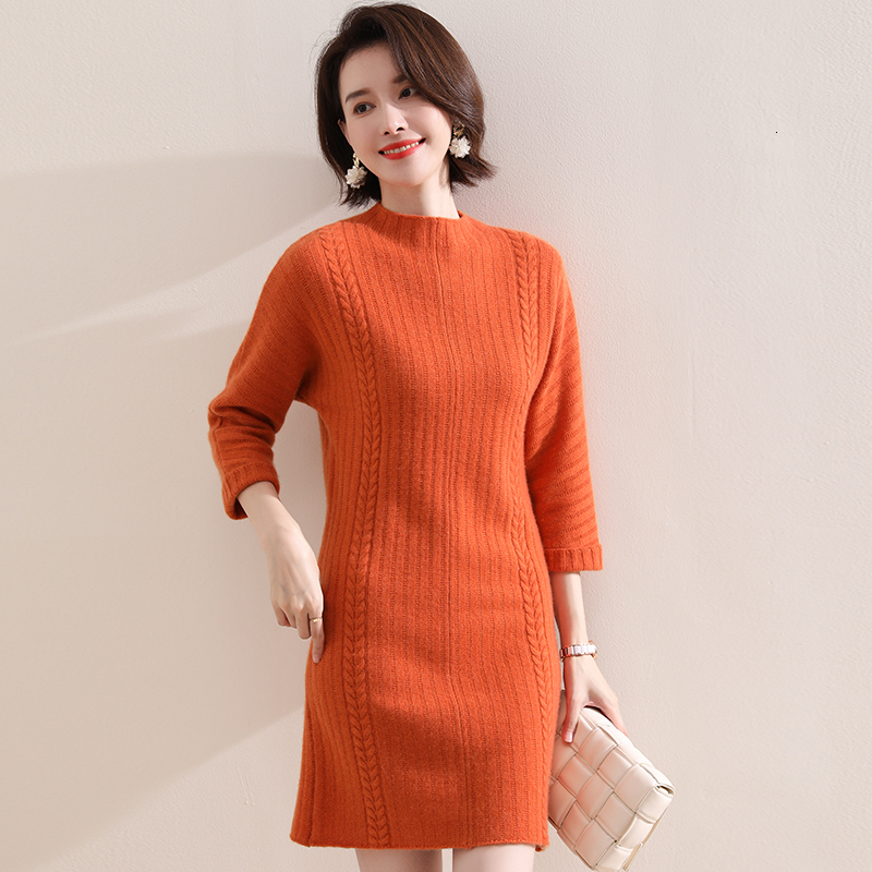 

2021 Top Grade 100% Goat Cashmere Knitted Women 3/4 Sleeve Oneck Soft Warm Jumpers Winter New Fashion Lady Clothes I31a, Dark grey