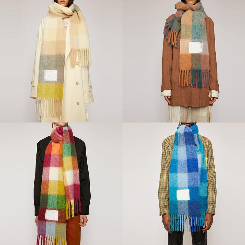 

Ladies Scarf Autumn and Winter New Color Matching Plaid Fringe Scarf Ac Same Paragraph Rainbow Plaid Warm