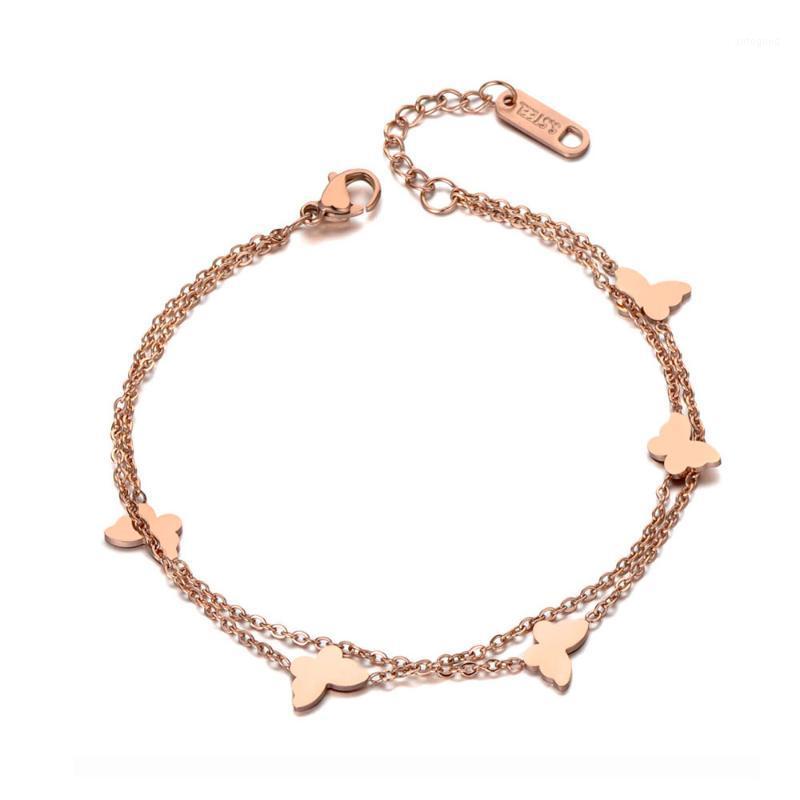 

Charm Bracelets Fashion Double Layers Butterfly Bracelet Bangle For Women Stainless Steel Chain & Link Jewelry B191161