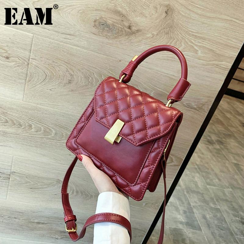 

[EAM] Women New Elegant Small Handbag PU Leather Flap Personality All-match Crossbody Shoulder Bag Fashion Tide 2021 18A1113, Black
