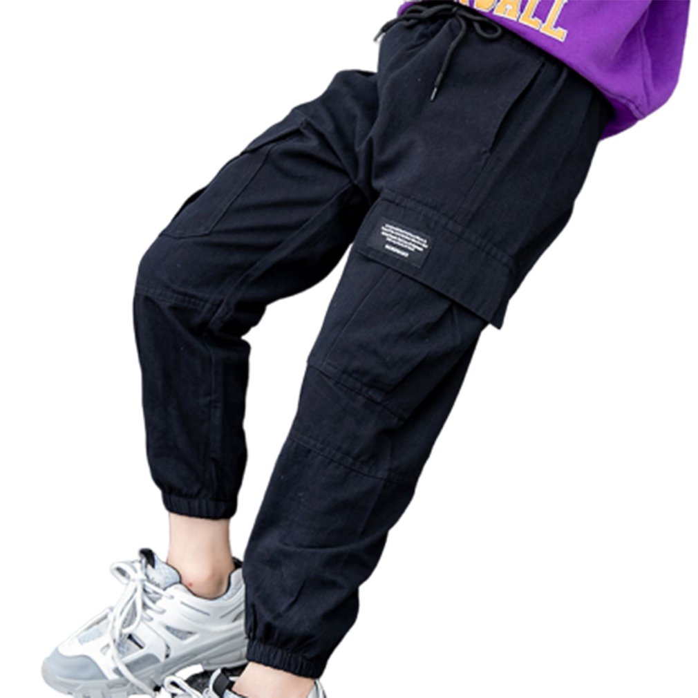 

Cowgirl New Girls Cargo Pants Spring Autumn Solid Color Kids Cotton Trousers Teenage Clothing Elastic Waist Teens Cargo Pants