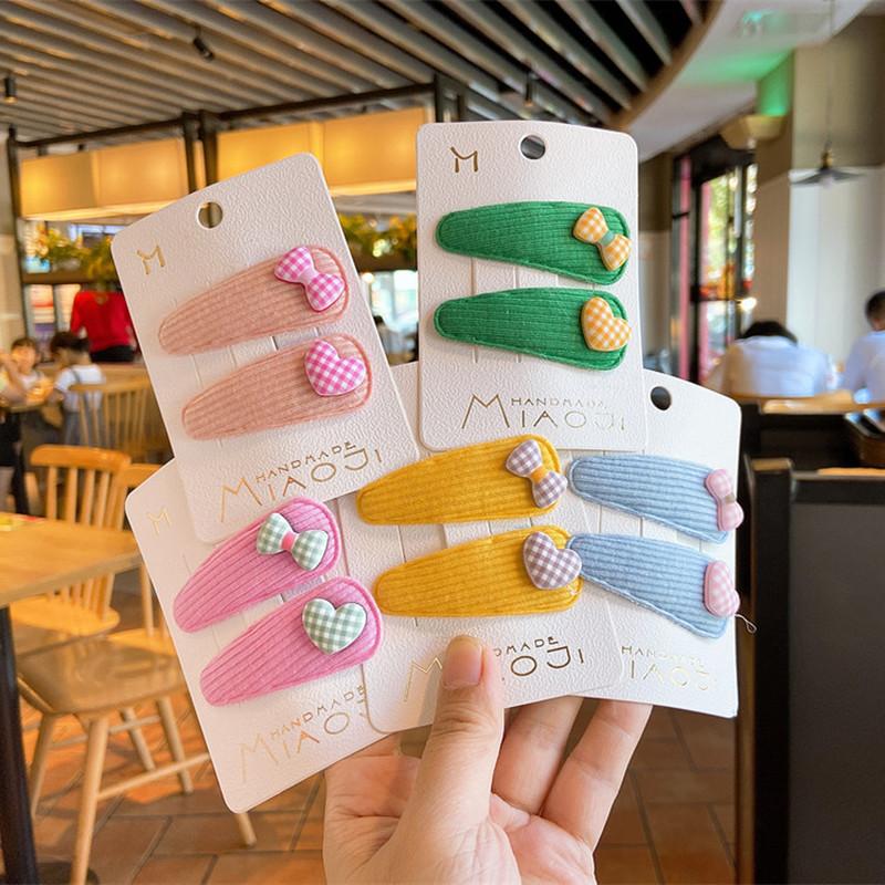 

1 Pair Korean Simple Cute Lattice Bow Love Fabric BB Clip Sweet Girl Children Fashion Colorful Barrettes Hair Accessories