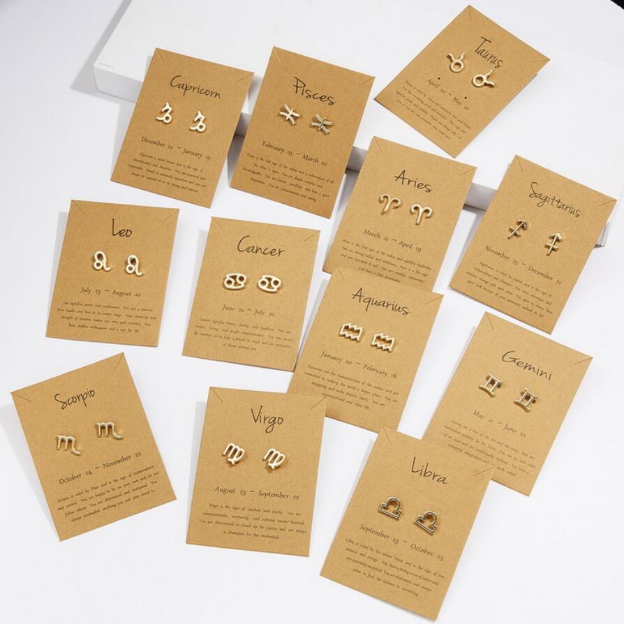 

Gold Silver Stainless Steel Star Zodiac Sign earrings 12 Constellation Pendant earrings Women Gold Stud Earrings Men Jewelry gift