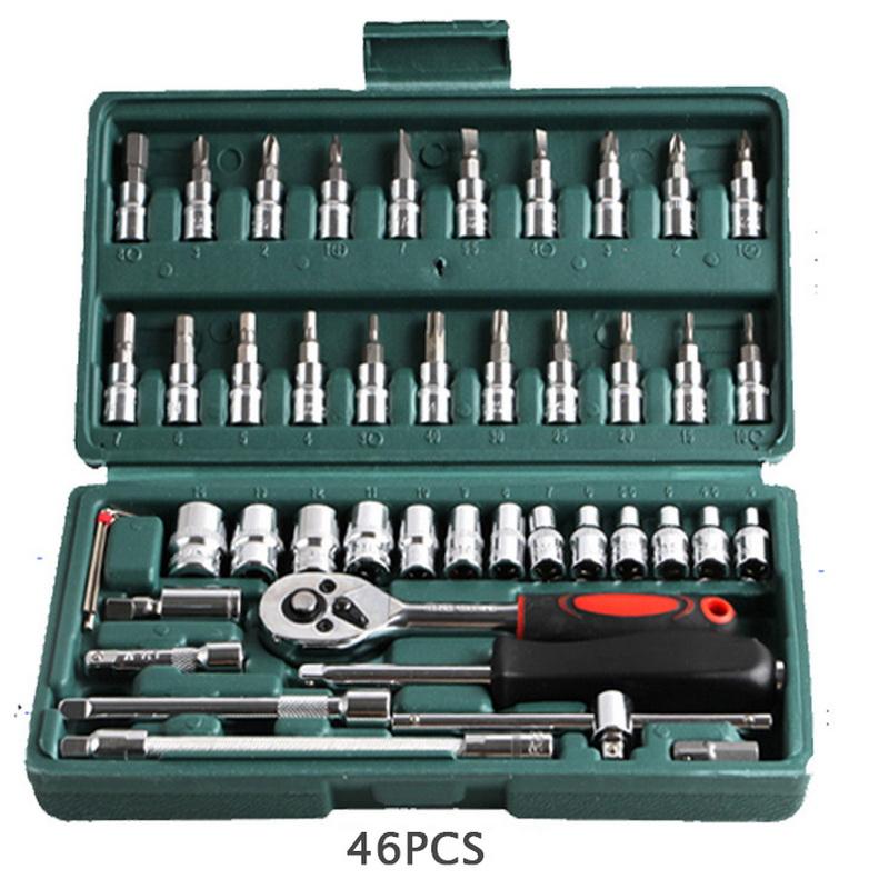 

Car Repair Tool 46pcs 1/4-Inch Socket Set Car Repair Tool Ratchet Wrench Combo Tools Kit Auto Repairing Set