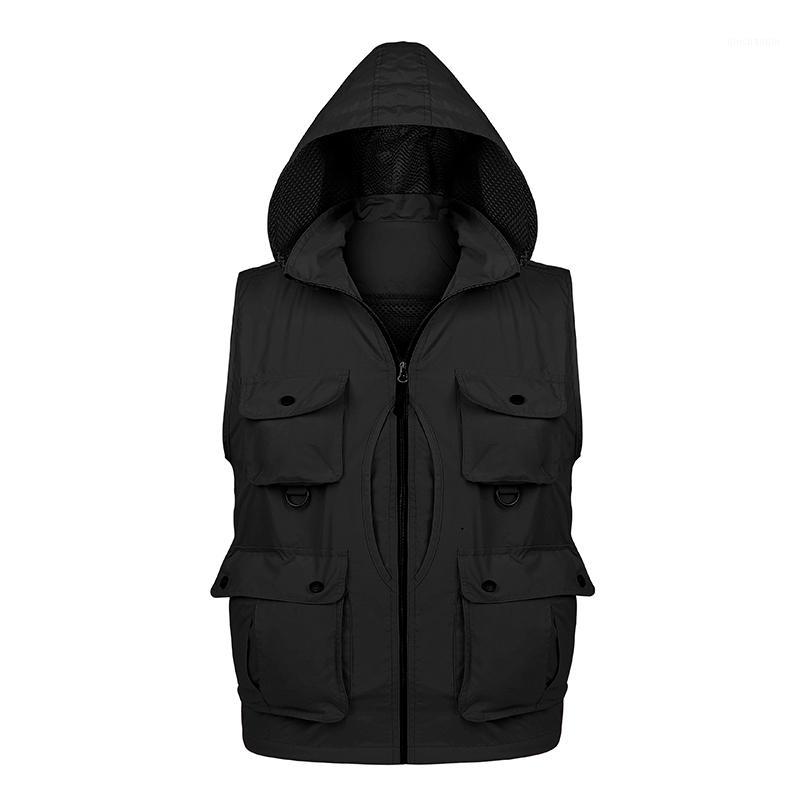 

Mens Photography Vest Hooded Outdoor Waistcoat Multi Pockets Gilet1, Black