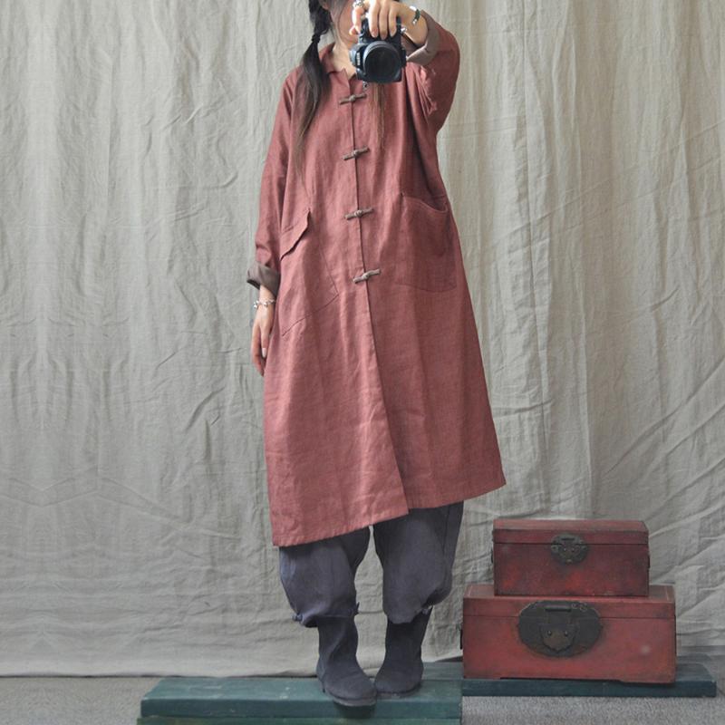 

Johnature Women Vintage Cotton Linen Trench Solid Color Button Coats 2020 Autumn New Long Sleeve Wide-waisted Female Trench Coat, Black